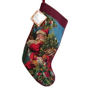 Hand Crafted Needlepoint Santa Claus Stocking